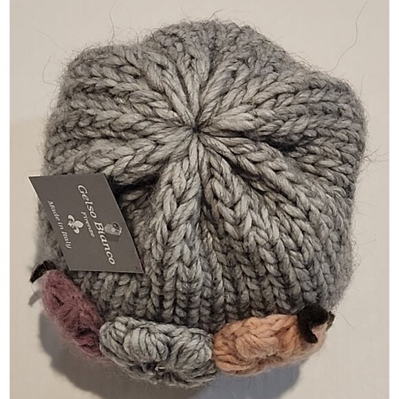 GELSO BIANCO Hand Made in Italy Womens Gray Knitted Beanie Hat Wool Alpaca knit - Picture 3 of 4